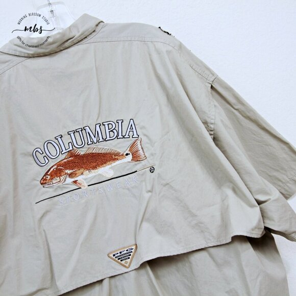Columbia PFG Vented Embroidered Short Sleeve Fishing Shirt Tan Men XXL - Picture 5 of 12